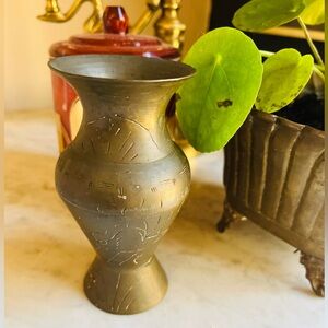 Vintage 70s bohemian brass etched made in India bud vase